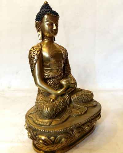 Amitabha Buddha Statue- [full Fire Gold Plated], With [carving]