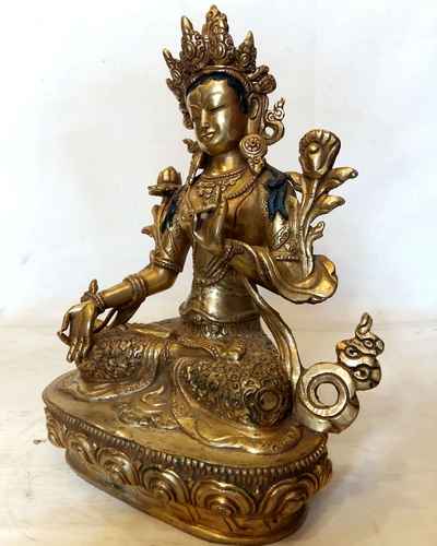 White Tara Statue - Full Fire Gold Plated