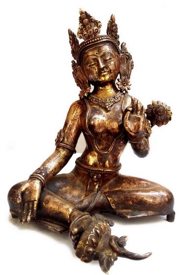 Green Tara [full Gold Plated], Antique Finishing, [sold]