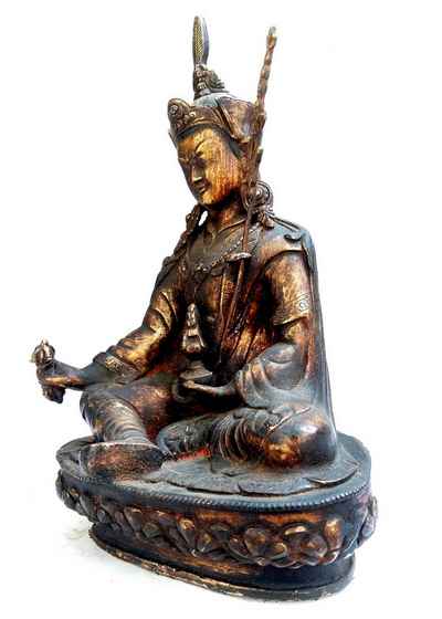 Padmasambhava [gold Painted], [painted Face]. Black [antique Finishing], [sold]