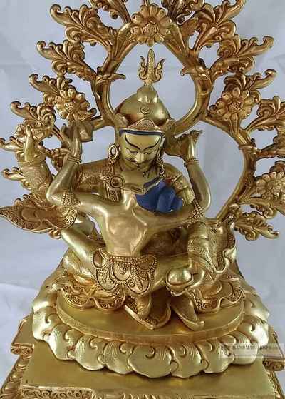 Statue Of Padmasambhava With Consort, [shakti], Yab-yum- [full Fire Gold Plated], With [painted Face], [old Post], [remakable]