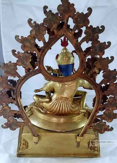 Statue Of Padmasambhava With Consort, [shakti], Yab-yum- [full Fire Gold Plated], With [painted Face], [old Post], [remakable]