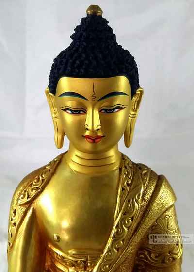 Statue Of Amitabha Buddha- [full Fire Gold Plated], With [painted Face]