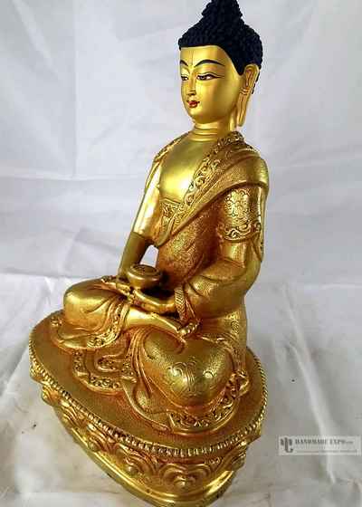 Statue Of Amitabha Buddha- [full Fire Gold Plated], With [painted Face]