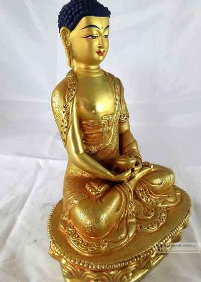 Statue Of Amitabha Buddha- [full Fire Gold Plated], With [painted Face]