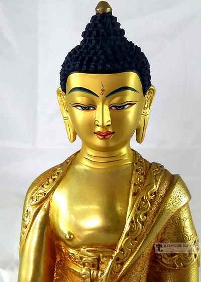 Statue Of Medicine Buddha- [full Fire Gold Plated], With [painted Face]