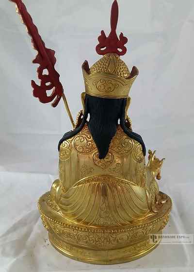Statue Of Padmasambhava- [full Fire Gold Plated], With [painted Face]