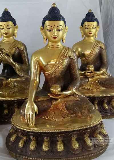 Five Statue Of Dhayani Buddha Set- [partly Fire Gold Plated], With [painted Face]