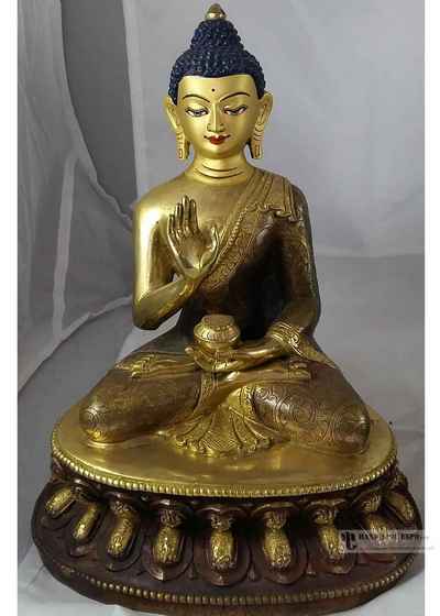 Five Statue Of Dhayani Buddha Set- [partly Fire Gold Plated], With [painted Face]