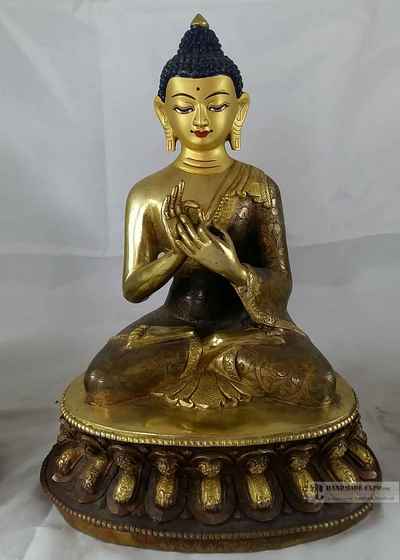 Five Statue Of Dhayani Buddha Set- [partly Fire Gold Plated], With [painted Face]