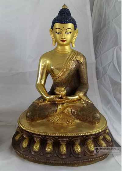 Five Statue Of Dhayani Buddha Set- [partly Fire Gold Plated], With [painted Face]