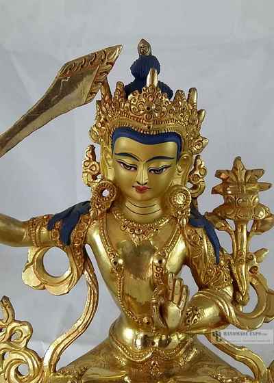 [master Quality] Statue Of Manjushri- [full Fire Gold Plated], With [painted Face]