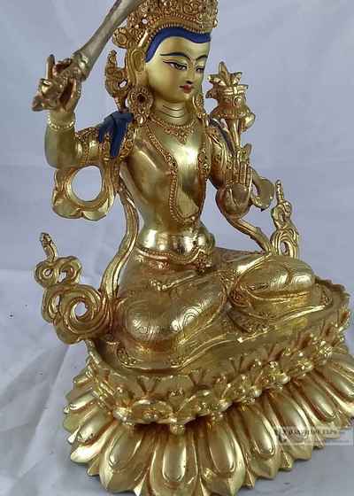 [master Quality] Statue Of Manjushri- [full Fire Gold Plated], With [painted Face]