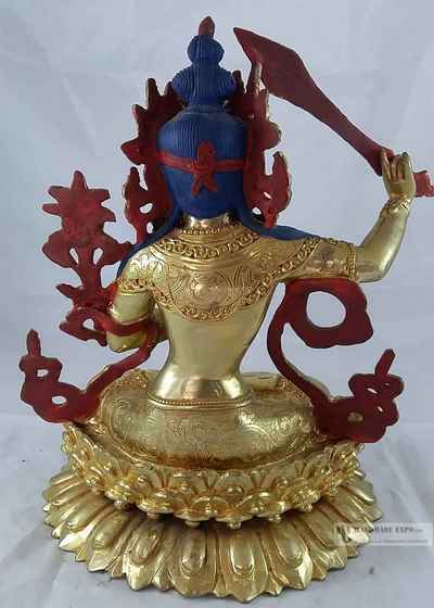 [master Quality] Statue Of Manjushri- [full Fire Gold Plated], With [painted Face]