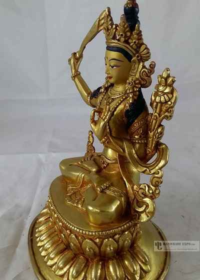 Statue Of Manjushri- [full Fire Gold Plated] With [painted Face]