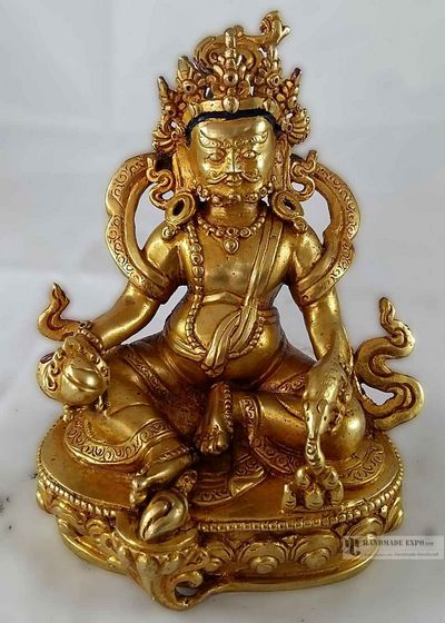 Statue Of Yellow Jambhala - Full Fire Gold Plated