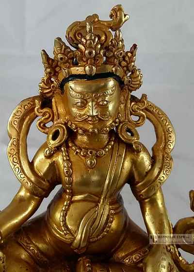 Statue Of Yellow Jambhala - Full Fire Gold Plated