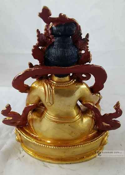 Statue Of Yellow Jambhala - Full Fire Gold Plated