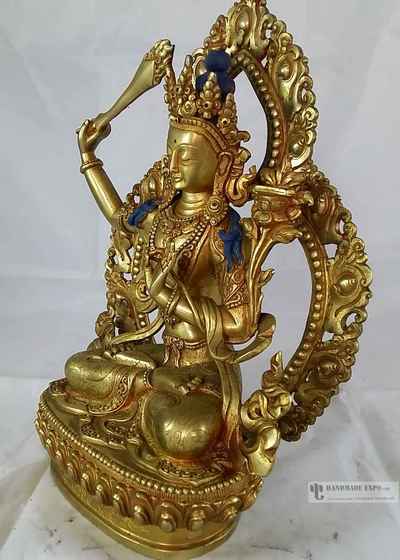 "siddhi Raj Original" Statue Of Manjushri - Full Fire Gold Plated