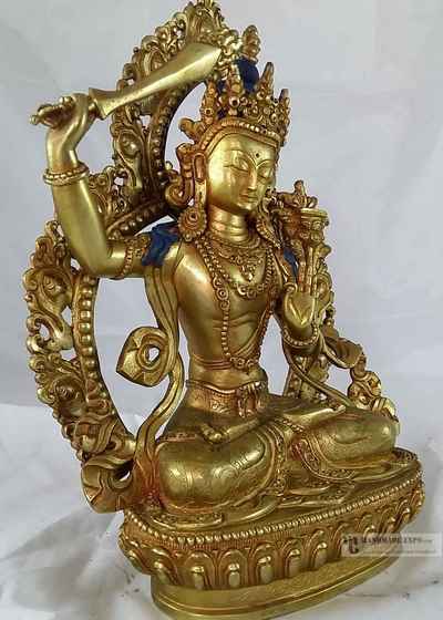 "siddhi Raj Original" Statue Of Manjushri - Full Fire Gold Plated