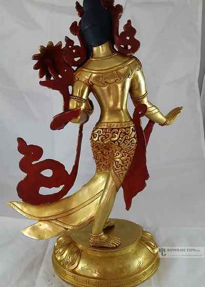 Statue Of Dancing Tara- Solid Piece With Full Fire Gold Plating And Deep Carving