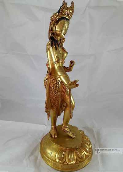 Statue Of Dancing Tara- Solid Piece With Full Fire Gold Plating And Deep Carving