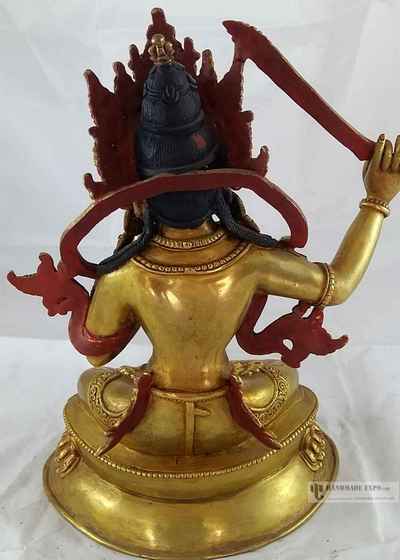 Statue Of Manjushri - [full Fire Gold Plated] With Double Lotus Base