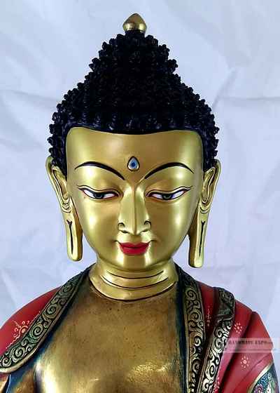 [master Quality] Statue Of Shakyamuni Buddha Gold And Color Painted With [painted Face]