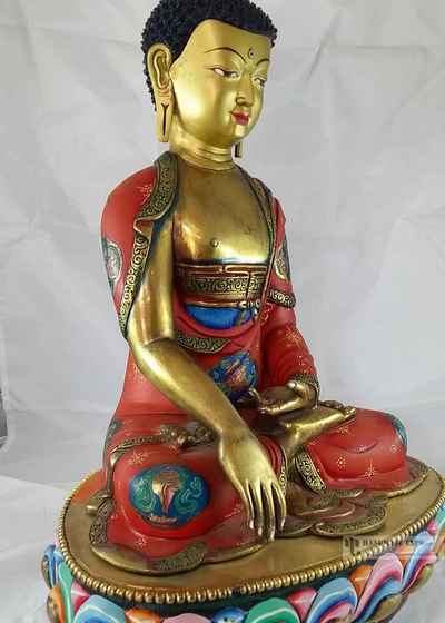 [master Quality] Statue Of Shakyamuni Buddha Gold And Color Painted With [painted Face]