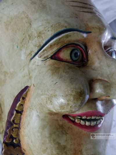 Laughing Buddha Head [painted] Wooden Mask For Decorative Wall Hangings, [painted], Poplar Wood