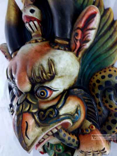 Garuda Head [painted] Wooden Mask For Decorative Wall Hangings, [painted], Poplar Wood
