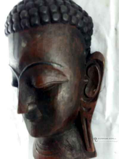 Buddha Head Wooden Mask For Decorative Wall Hangings, Poplar Wood