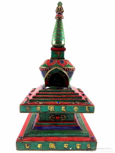 Wooden Stupa With Stone Setting, Haldu Wood