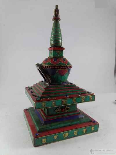 Wooden Stupa With Stone Setting, Haldu Wood