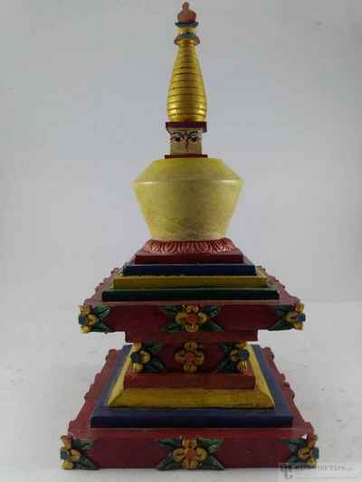 Wooden Stupa Painted, Haldu Wood