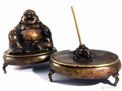 Brass Laughing Buddha Incense Burner, [black Oxidized]