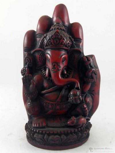 Resin Statue Of Ganesh On Ganesh Hand[red]