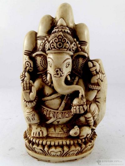 Resin Statue Of Ganesh On Ganesh Hand [white]