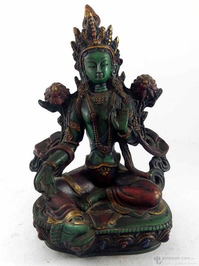 Resin Statue Of Green Tara - Painted