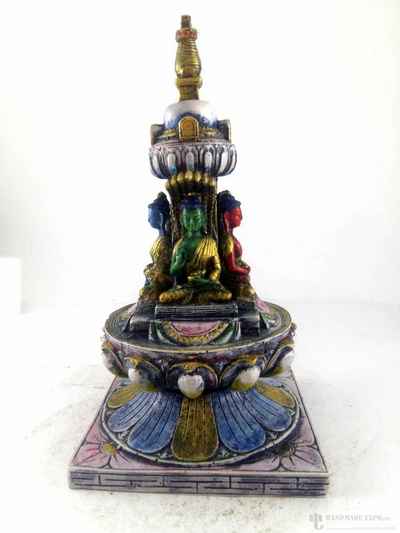 Resin Statue Of Pancha Buddha Stupa- Painted