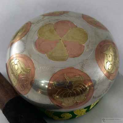 Casting Singing Bowl With Silver Plating And Ashtamangala Carving And Om Mani Padme Home Engraved