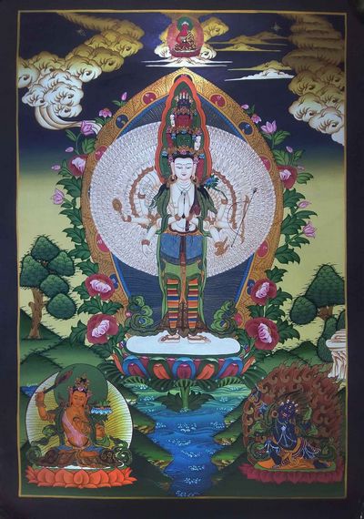 Tibetan Thangka 1000 Arms Avalokiteshvara [sahasrabhuja Avalokitesvara], [real Gold], [hq]