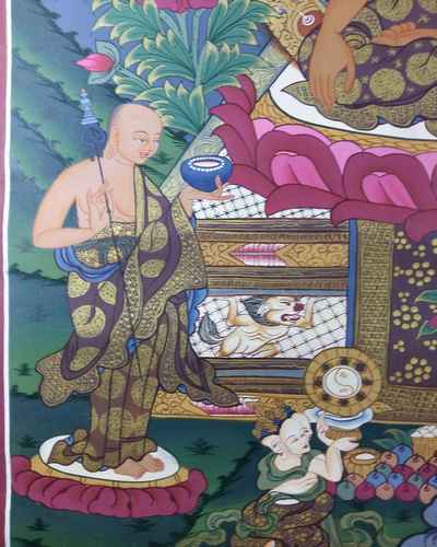 Tibetan Thangka Shakyamuni Buddha With Sariputra And Maudgalyayana