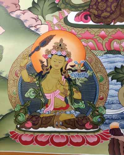 Tibetan Thangka Chenrezig With Pancha Buddha, Manjushri And Vajrapani [real Gold]