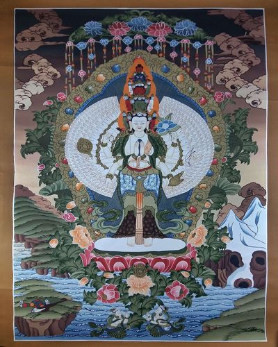 Tibetan Thangka 1000 Arm Avalokiteshvara [sahasrabhuja Avalokitesvara], [real Gold]