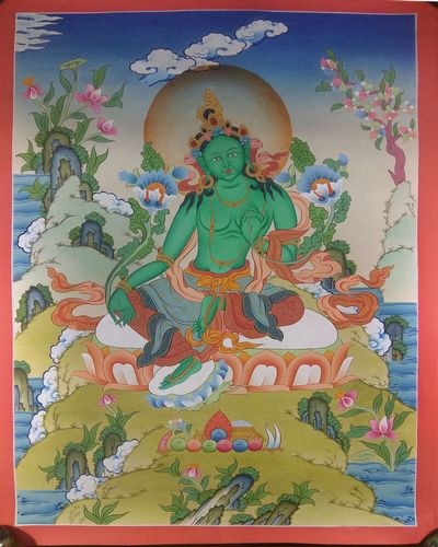 Tibetan Thangka Green Tara [real Gold]