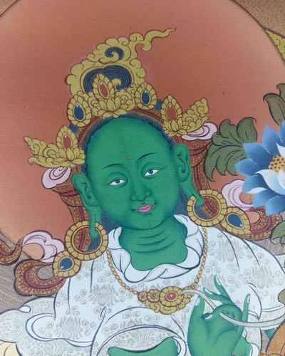 Tibetan Thangka Green Tara [real Gold]