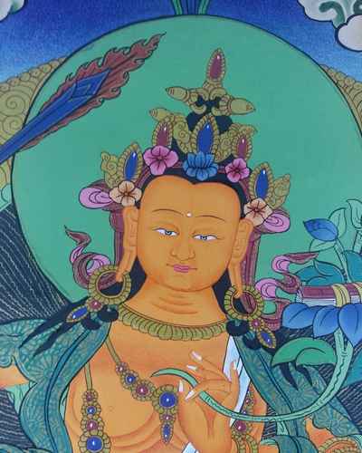 Tibetan Thangka Arya Manjushri With Chenrezig And Vajrapani