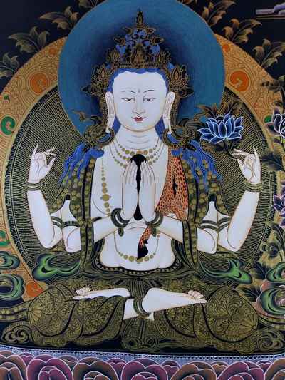 Changrezig Thangka With Manjushri And Vajrapani