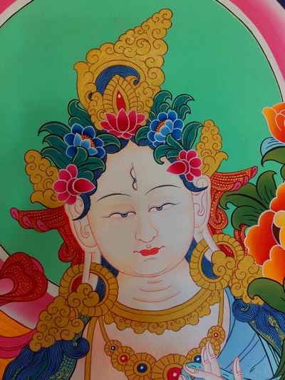 White Tara Thangka Of With Vibrant Colors [hq], [real Gold], [old Post], [remakable]